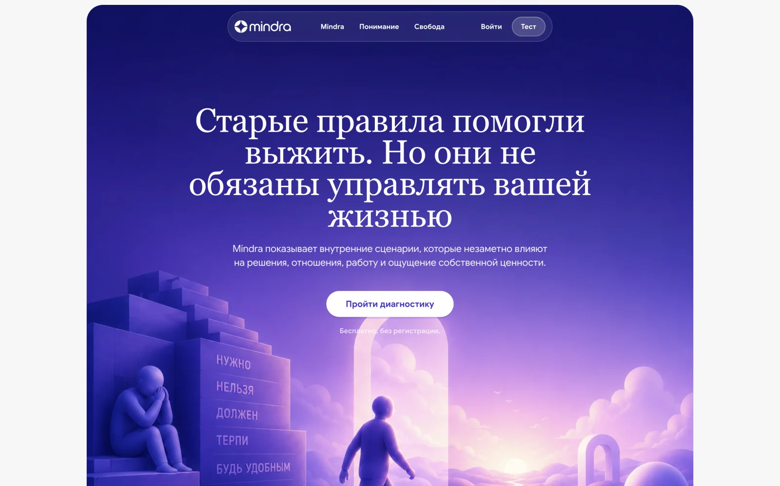 Сайт проекта Mindra на экране ноутбука